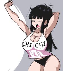 big_breasts chichi cleavage curvy dragon_ball dragon_ball_super dragon_ball_z female female_human female_on_top female_only light-skinned_female light_skin milf pseudocel tank_top