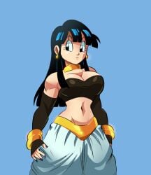 1girls android_21_(cosplay) big_breasts chichi cosplay curvy dragon_ball dragon_ball_z female female_only fully_clothed funsexydragonball light-skinned_female light_skin midriff milf solo