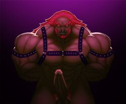 bara boner brown_skin erect_penis erection ganondorf ganondorf_(hyrule_warriors) hyrule_warriors inviting_to_sex leather male_focus male_only muscles muscular_male nintendo penis red_hair solo solo_male staring_at_viewer testicles the_legend_of_zelda thedarkdjin