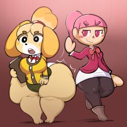 2018 2girls animal_crossing animal_crossing_girl anthro ass_bigger_than_body ass_bigger_than_breasts ass_bigger_than_head enormous_ass fat_thighs gigantic_ass huge_ass hyper hyper_ass isabelle_(animal_crossing) massive_ass multiple_girls nintendo royaloppai short_hair slap slapping_butt stockings tagme thick_thighs villager_(animal_crossing)