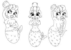 black_and_white breasts cala_maria cuphead_(game) curvy exposed_breasts female merfolk mermaid
