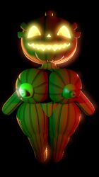 3d 3d_(artwork) animate_inanimate big_breasts breasts digital_media_(artwork) female five_nights_at_freddy's food food_creature front_view fruit glowing glowing_eyes glowing_mouth jack_o_pumpkin_(fnaf) light lighting looking_at_viewer nipples nude plant plant_humanoid pumpkin pumpkin_head short_stack shortstack smile solo source_filmmaker thick_thighs zombuttsfm