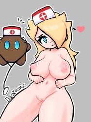 big_breasts blonde_hair danidrawz heart imminent_sex luma mario_(series) nintendo nude nude_female nurse nurse_cap nurse_uniform polari princess_rosalina smile super_mario_galaxy teal_eyes