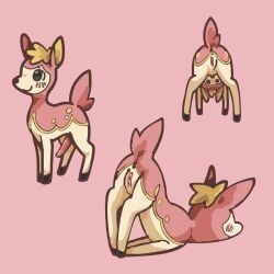 1:1 animal_genitalia animal_penis ass bungeemans deerling duo female feral fur furry furry_only genitals hi_res looking_at_viewer male nintendo penis pink_body pokémon_(species) pokemon pussy tail video_games