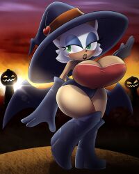 1girls big_ass big_breasts enormous_ass enormous_breasts fat_ass furry huge_ass huge_breasts massive_ass pumpkin rouge_the_bat royaloppai short_hair shortstack sonic_(series) tagme thick_thighs wings witch witch_costume witch_hat