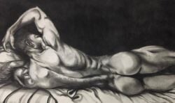 1male arms_up ass ass_focus back back_muscles back_view bed bedroom bedsheet black_and_white bubble_ass bubble_butt butt_focus completely_naked completely_nude completely_nude_male gay lifting_arm lifting_arms lifting_ass male male_only nude nude_male painting painting_(artwork) pillow sketch sketch_page sleeping sleeping_nude solo