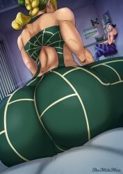 2d 2girls ass ass_focus back_view big_ass big_butt birthmark blonde_hair butt butt_focus fat_ass female female_only fully_clothed green_hair gwess heart hirohiko_araki huge_butt joestar_birthmark jojo's_bizarre_adventure jolyne_kujo looking_at_another medium_hair milkman_art no_penetration prison sitting spine stone_ocean themilkman thick_thighs thighs two_tone_hair yellow_hair yuri