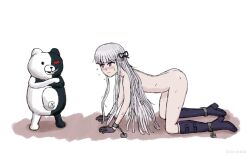 2021 boots boots_only bound bound_legs bound_wrists completely_nude completely_nude_female danganronpa danganronpa:_trigger_happy_havoc danganronpa_1 embarrassed gloves gloves_only kirigiri_kyouko leonix86 monokuma straight_hair