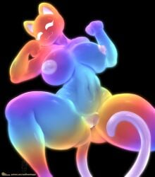 2022 absurd_res anthro ass bakastore_(artist) big_breasts breasts domestic_cat felid feline felis female genitals hi_res mammal navel nipples nude pussy rainbow_(sadflowerhappy) sadflowerhappy solo thick_thighs