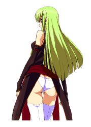 1girls 2022 armwear ass ass_focus black_clothing blonde_female blonde_hair boots c.c. clothing code_geass female fujimoto_satoru green_hair light-skinned_female light_skin long_hair looking_at_viewer looking_back panties simple_background skinny slim_waist solo solo_female solo_focus thigh_boots thighhighs white_background white_panties