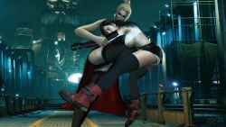 2girls 3d catfight delzelma dress female female_only final_fantasy final_fantasy_vii final_fantasy_vii_remake kicking scarlet_(ffvii) tifa_lockhart