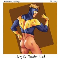 1boy ass booster_gold bottomless dc dc_comics flexing looking_back male male_only michael_carter mr._le_fay muscles muscular muscular_male onebutt_oneday_2022 superhero