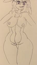 animation_meme_community anthro breasts bunny_ears bunny_girl jordinaryanimations naked original_character shermaine_(jordinaryanimations) smile smiling_at_viewer thighs youtube youtuber