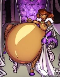 belly belly_stuffing big_belly bloated bloated_belly breasts dark-skinned_female dark_skin female huge_belly massive_belly nipple_piercing nipples queen royalty stuffed stuffed_belly stuffing thehungrysuccubus throne