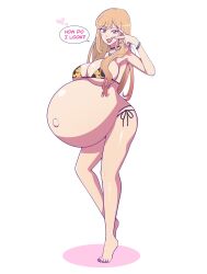 bikini blonde_hair choker english_text female female_focus female_only gyaru hyper_pregnancy kitagawa_marin long_hair necklace posing pregnant ready_to_pop sono_bisque_doll_wa_koi_wo_suru speech_bubble swimsuit text v zeruxu