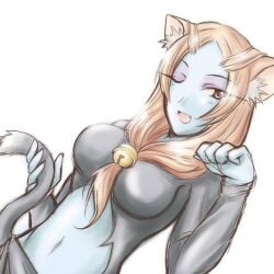 1girls breasts cat_ears cat_tail catgirl cute eyeshadow fangs front_ponytail large_breasts microspace midna navel nintendo purple_eyeshadow red_eyes red_hair solo_female solo_focus teal_skin the_legend_of_zelda tied_hair twili_midna twilight_princess wink