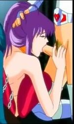 athena_(saint_seiya) big_penis blonde_hair blowjob blush cygnus_hyoga oral_sex pubic_hair purple_hair saint_seiya saori_kido sucking_penis