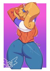 1girls activision anthro ascended_cake ass back_boob backboob big_ass big_breasts big_butt blonde_hair bodily_fluids bottomwear breasts bubble_ass bubble_butt butt clothes clothing coco_bandicoot crash_(series) dat_ass denim denim_clothing female female_only hair heart hi_res huge_breasts jeans large_ass pants shirt_lift solo spanking sweat sweating sweaty thick_thighs thin_waist thong thong_above_pants thong_straps tight_pants underwear video_games whale_tail wide_hips