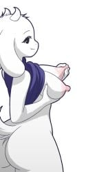 anthro ass big_breasts big_butt bodily_fluids boss_monster bovid breasts caprine female fur horn lactating looking_at_viewer mammal manyakis mature_anthro mature_female mike_inel nipple_fetish nipple_pinch nipple_play pinch smile smiling_at_viewer solo toriel transparent_background undertale undertale_(series) video_games white_body white_fur