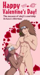 1boy 1girls akimichi_chouji alternate_body_type artist_request athletic athletic_male bandana big_penis brown_eyes brown_hair canon_couple couple dark-skinned_female dark_skin duo erect_penis erection fellatio fit fit_male flower hand_on_head headband holding_object interracial karui konohagakure_symbol kumogakure_symbol licking licking_penis light-skinned_male light_skin looking_at_viewer male/female muscular muscular_male naked naruto naruto_shippuden oral oral_sex red_hair rose tan_skin thin valentine's_day yellow_eyes