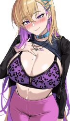 1girls 2022 beauty_mark black_panties blonde_hair boryeon_(last_origin) breasts cleavage drogod_(artist) female female_only gyaru hi_res highleg_panties hips huge_breasts large_breasts last_origin leggings leopard_print long_hair makeup mole_on_breast panties pink_leggings purple_eyes purple_hair slim_waist smile sports_bra sportswear thick_thighs thighs thong tomboy top_lift two_tone_hair wholesome wide_hips yoga_pants