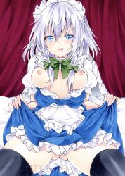 bad_id bad_pixiv_id blue_eyes blush breasts_out maid maid_headdress maid_uniform sakuya_izayoi silver_hair tagme touhou yuiki_(cube)