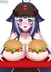 1girls big_breasts blush body_markings boob_burger burger captainarmada chussy employee_uniform fast_food food indie_virtual_youtuber large_breasts looking_at_viewer pov shylily solo virtual_youtuber your_order_is_ready_(meme)