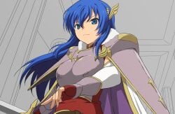 1girls blue_eyes blue_hair breasts caeda_(beloved_queen)_(fire_emblem) caeda_(fire_emblem) defeated female female_only fingerless_gloves fire_emblem fire_emblem:_mystery_of_the_emblem fire_emblem:_shadow_dragon_and_the_blade_of_light fire_emblem_heroes from_below frown gloves long_hair looking_at_viewer medium_breasts netorare nintendo solo sunson sword weapon