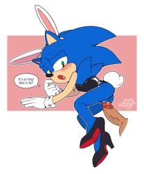 andromorph anthro arrow_hearted blush bunny_costume clothing costume cuntboy disembodied_penis duo genitals hi_res high_heels intersex intersex/male male penis pussy sega sonic_(series) sonic_the_hedgehog sonic_the_hedgehog_(series) speech_bubble vaginal_penetration