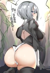 1girls absurd_res ass blue_eyes colored_sketch enishi96 female female_only hi_res looking_at_viewer looking_back nier:_automata solo thighhighs thighs white_hair yorha_2b