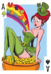 1girls 2010 54_international_cuties ace_of_spades_(playing_card) between_breasts bill_presing coins european female female_only four_leaf_clover freckles genderswap_(mtf) gold_coin high_heels human human_only ireland irish leprechaun leprechaun_hat light-skinned_female light_skin luck lucky_(lucky_charms) lucky_charms national_personification pinup playing_card pot pot_of_gold rainbow red_hair redhead rule_63 shoulderless_dress sitting solo solo_female