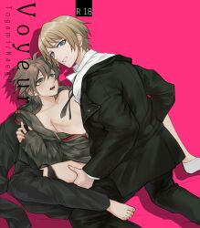 2021 danganronpa danganronpa:_trigger_happy_havoc danganronpa_1 doujin_cover gay male_only naegi_makoto open_clothes sex straight_hair suit togami_byakuya undressing yaoi yi_bingling