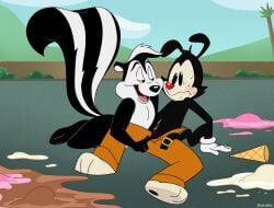 2boys animaniacs animaniacs_(2020) anthro embarrassed furry gay genitals ice_cream inkblot kuruko male male/male male_only mammal multiple_boys penis penis_out pepe_le_pew red_nose seductive skunk yakko_warner yaoi young