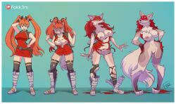 1girls breast_expansion female fokk3rs hair_color_change hair_growth human_to_anthro large_breasts navel nipples skin_color_change species_transformation thick_thighs thigh_expansion transformation transformation_sequence werewolf wide_hips