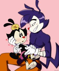 animaniacs animaniacs_(2020) anthro brother_and_sister cub dot_warner furry genitals grin heart incest inkblot kuruko male/female mammal red_nose rubbing_pussy size_difference straight upskirt yakko_warner young