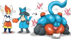 ... ambiguous_gender canid canine canis cinderace enigi09 fur furry game_freak hand_holding heart hi_res instant_loss_2koma lucario male male/ambiguous male_penetrating mating_press nintendo penetration penis pokemon pokemon_(species) sex tail