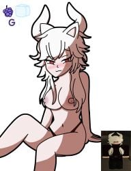 alternate_version_available animal_ears black_panties blush blushing_at_viewer breasts cat_ears deepwoken felinor_(deepwoken) grapeice horns panties red_eyes reference_image roblox roblox_avatar roblox_game robloxian self_upload tagme underwear white_hair