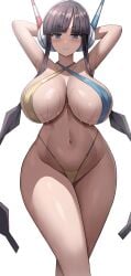 1girls 2022 absurd_res alternate_breast_size armpits arms_behind_head arms_up bikini black_hair blue_eyes blush breasts clothing elesa_(pokemon) elesa_(pokemon_bw2) female female_only gym_leader headgear hips huge_breasts human jasony long_hair looking_at_viewer nintendo pale_skin pokemon pokemon_bw2 slim_waist sling_bikini smile thick_thighs thighs twintails wet wet_body wide_hips