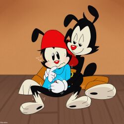 animaniacs animaniacs_(2020) anthro blush brothers cub furry gay genitals handjob incest inkblot kuruko male male/male male_only mammal penis red_nose wakko_warner yakko_warner yaoi young