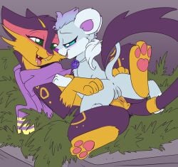 anus female female/female female_only feral fuf liepard litleo nintendo open_mouth pokemon pussy sex tongue tribadism yuri