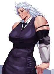 1girls absurd_res big_breasts dorohedoro female female_only leaning_back long_hair looking_at_viewer muscular muscular_female noi_(dorohedoro) red_eyes smiling smiling_at_viewer solo solo_female sotcho white_background white_hair