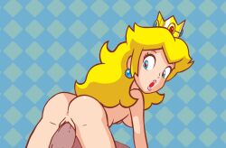 animated ass bouncing_ass bouncing_breasts checkered_background coins female female_on_top looking_back mario_(series) princess_peach riding_penis super_princess_peach thrusting w.t.dinner