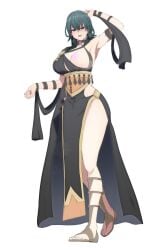 1girls alternate_costume alternate_version_available blue_eyes blue_hair brainwashing breast_tattoo byleth_(fire_emblem) byleth_(fire_emblem)_(female) cleavage corruption dancer dancer_(three_houses) dancer_outfit female female_only fire_emblem fire_emblem:_three_houses harem_outfit hypnosis large_breasts light_skin mind_control nintendo official_alternate_costume sandals simple_background skimpy skimpy_clothes solo tattoo white_background ze_r0_ze_r0