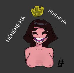 1girls big_breasts breasts brown_hair clash_(series) clash_royale completely_nude completely_nude_female crown eyes_closed female female_only heheheha king_(clash_royale) laugh laughing mouth_open nude nude_female rule_63 shiny shiny_hair smile solo solo_female