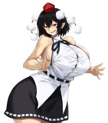 1girls big_ass black_hair blush bnc_(bunshi) clothed crow female hat huge_breasts medium_hair pointy_ears red_eyes red_hat shameimaru_aya smile solo tagme tengu tokin_hat touhou