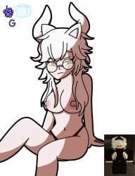 alternate_version_available animal_ears black_panties blush blushing_at_viewer breasts cat_ears deepwoken eyewear felinor_(deepwoken) glasses grapeice horns nipples panties red_eyes reference_image roblox roblox_avatar roblox_game robloxian self_upload tagme underwear white_hair