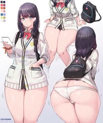 1girls absurd_res ass b_o_x big_ass black_hair blue_eyes box20502017 female female_only hi_res looking_at_viewer panties sitting skirt solo ssss.gridman takarada_rikka thick_thighs thighs xiangzi_box