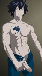 1boy erection fairy_tail gay gray_fullbuster male_only masturbation pants_open sexyanimes tattoo topless uncut