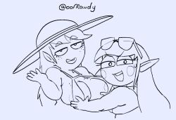 2girls areolae baubelle_(oofrowdy) elf elf_ears female female_only fondling fondling_breast leprechaun multiple_girls oofrowdy penny_(oofrowdy) pointy_ears shortstack smiling_at_viewer sun_hat sunglasses sunhat teeth