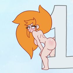 1girls 2021 animated ass ass_shake big_ass blush bouncing_ass bouncing_breasts breasts female female_only grinding horny horny_female looking_back milestone_celebration missy_(profannytea) nipples nude number orange_hair original original_character profannytea sideboob solo twerking